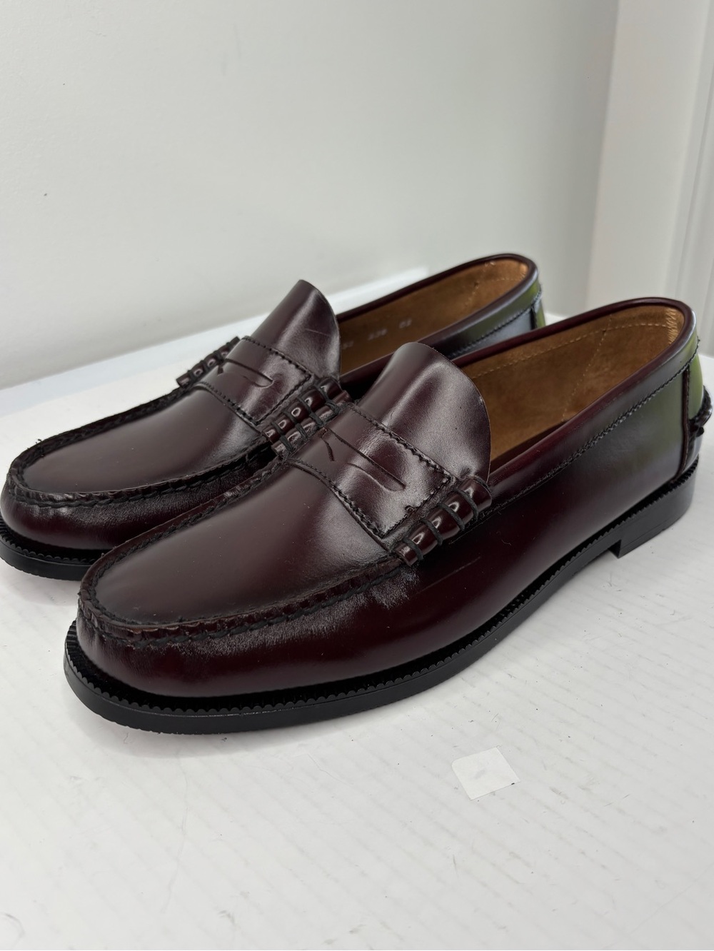 Florsheim Penny Loafers Mens Sz 9 Burgundy Leather Pinch Round Toe Slip On Shoes - Picture 8 of 13